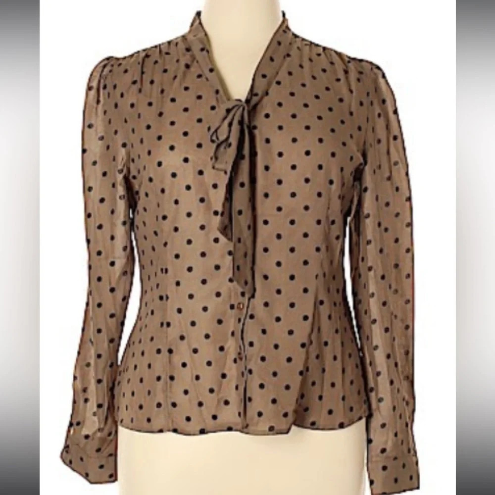 LINDY BOP Fallon Long Sleeve Blouse, Mocha/Black Polka Dot, Size 14 US, EUC - Picture 8 of 8